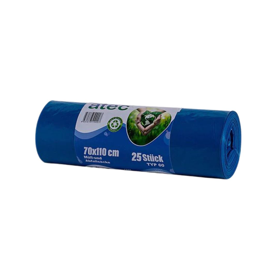 Abfall- und Müllsäcke | 100% Recycling-Material | LDPE | Blau | 70 x 110 cm | 120 Liter | 10er Pack