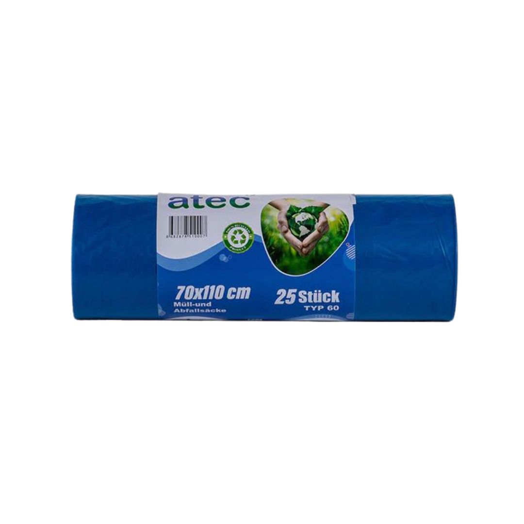Abfall- und Müllsäcke | 100% Recycling-Material | LDPE | Blau | 70 x 110 cm | 120 Liter | 10er Pack