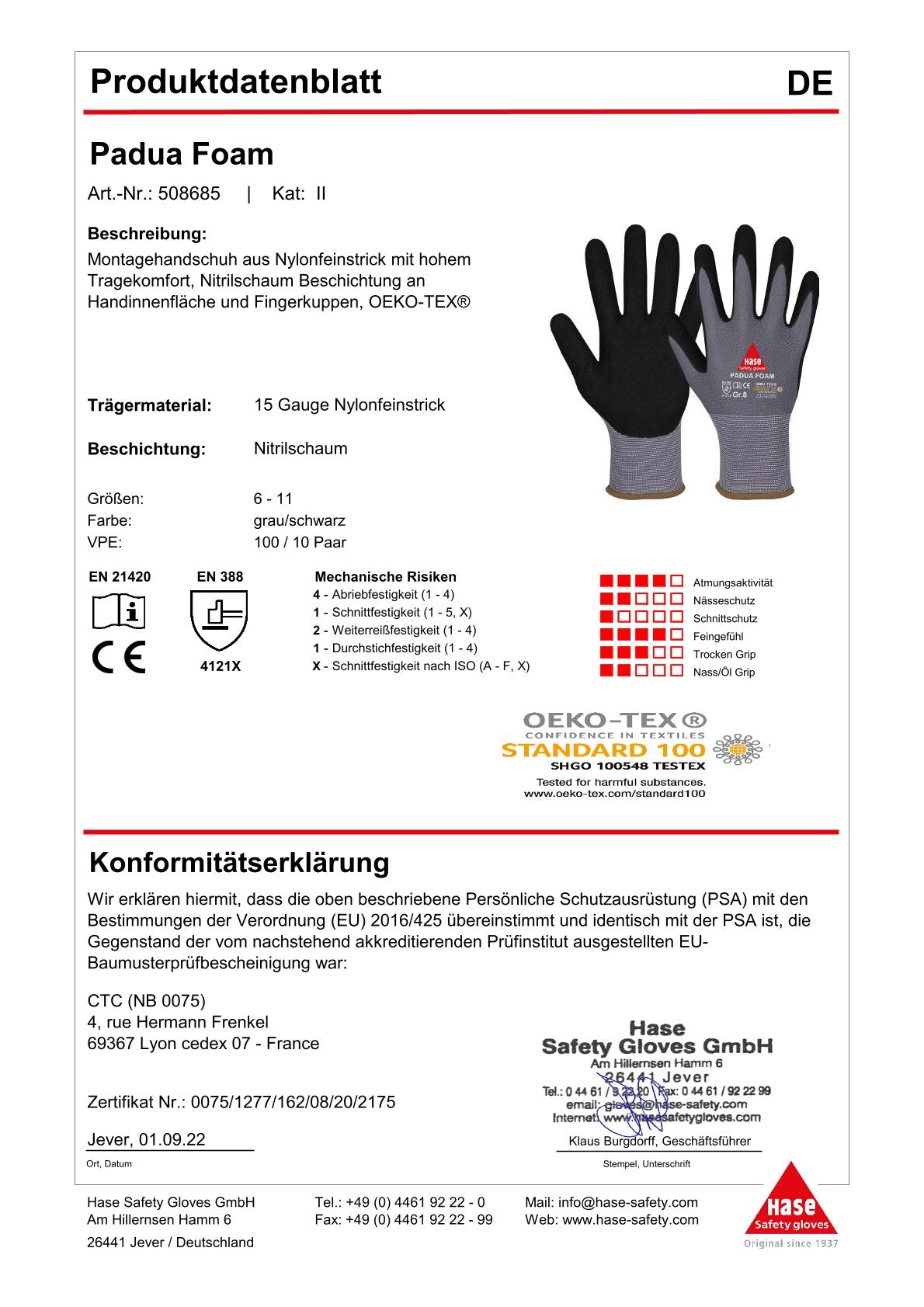 Padua Foam Montagehandschuh | Nylonfeinstrick | 10er Pack