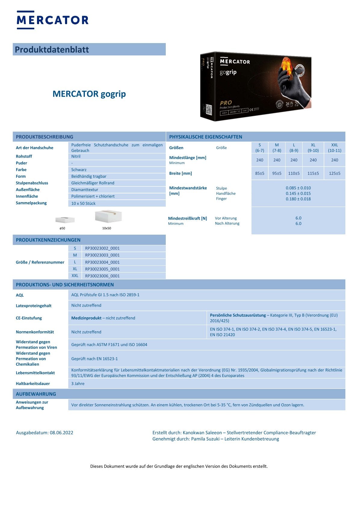 MERCATOR® gogrip | 50 St. | Nitrylhandschuhe | Schutzhandschuh | Puderfrei | in zwei Farben erhältlich