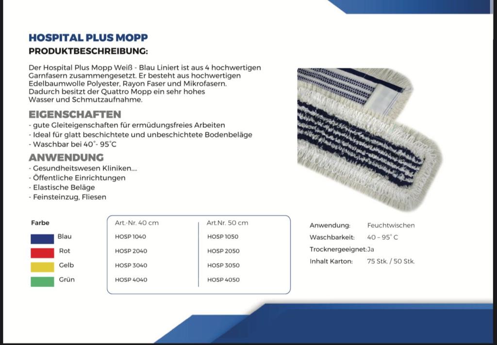Mopp Hospital Plus | 50 - 75 St. | weiß - blau liniert | 4 hochwertige Garnfasern
